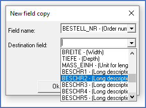 Figure 1601:  You specify the "Destination field" using a drop-down list as shown here.