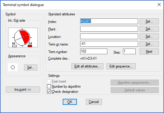 Figure 1281:   When modifying existing terminals, some fields in the “Terminal symbol dialogue” are greyed out.