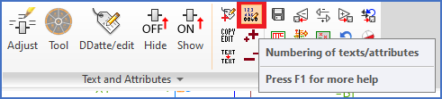 Figure 1285:   The "Numbering of texts/attributes" commands is found in the “Text and Attributes” panel of the "Home tab", among other places.