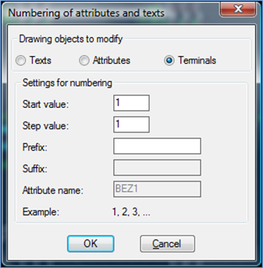 Figure 1289:   The “Numbering of attributes and texts” dialogue box