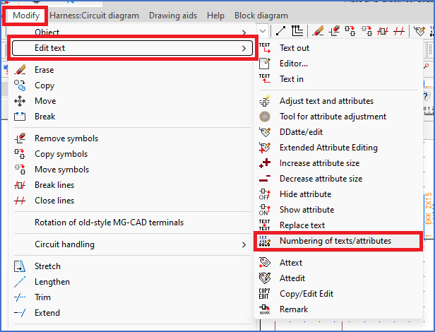 Figure 1287:   You can also find the command in the "Modify" pull-down menu. As shown here, it is available in the "Edit text" sub-menu.