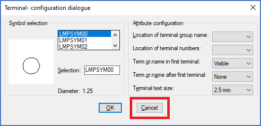 Figure 1269:   The "Cancel" button in the "Terminal configuration dialogue"