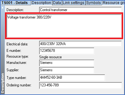 Figure 1613:   The "Long description" is made up of 5 separate fields.