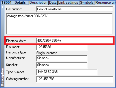 Figure 1614:   The "Electrical data" field