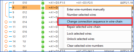 Figure 1821: The "Change connection sequence in wire-chain" command