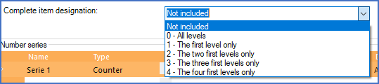 Figure 1841: Here, you define to which degree the complete item designation should be included in the definition of numbering areas.