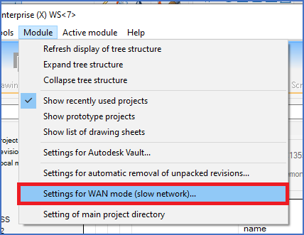 Figure 2016:  WAN mode is configured using this command in the "Module" pull-down menu of the "Project" module.