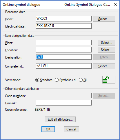 Figure 1397:  OnLine Symbol Dialogue Cable main symbol