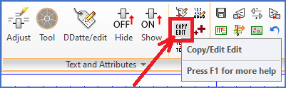Figure 1399:   The "Copy/Edit Edit" command is found in the "Text and Attributes" panel of the "Home" tab in the ribbon menu.