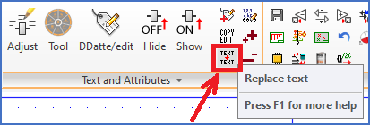 Figure 1400:   The "Replace text" command is found in the "Text and Attributes" panel of the "Home" tab in the ribbon menu.