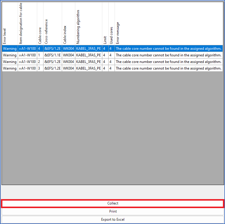 Figure 1279:  In this case, four possible errors have been found, which generates four warnings.