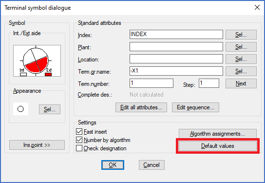 Figure 1356:  With the "Default values" button, you reset all settings to their default values, which are controlled by the MAC12 configuration files.
