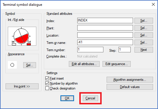 Figure 1358:  The "Cancel" button in the "Terminal symbol dialogue"