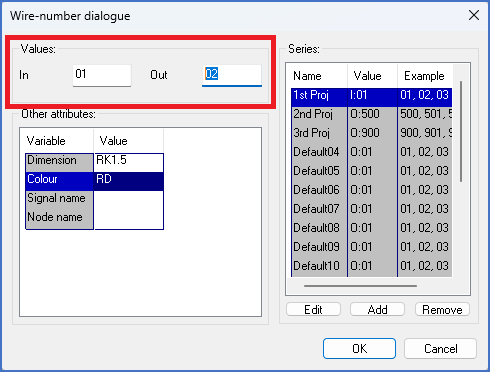 Figure 1253:   The "Values" section of the "Wire-number dialogue"