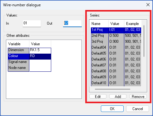 Figure 1258:   The "Series" section of the "Wire-number dialogue"