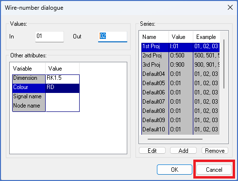 Figure 1274:   The "Cancel" button in the "Wire-number dialogue"