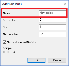 Figure 1265:   The "Name" field in the "Ass/Edit series" dialogue