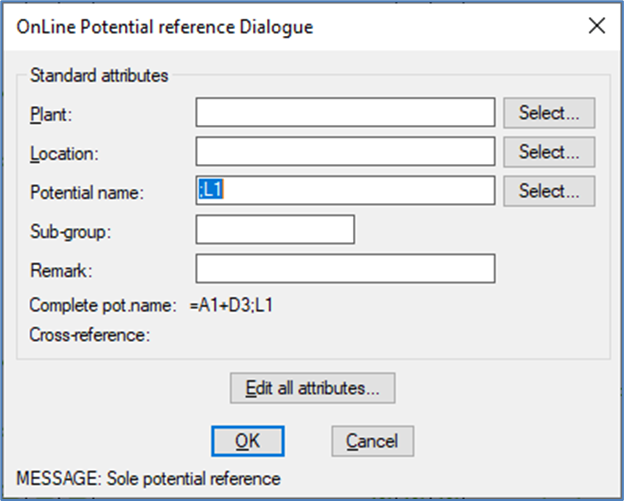 Figure 816:   The OnLine Potential reference Dialogue box