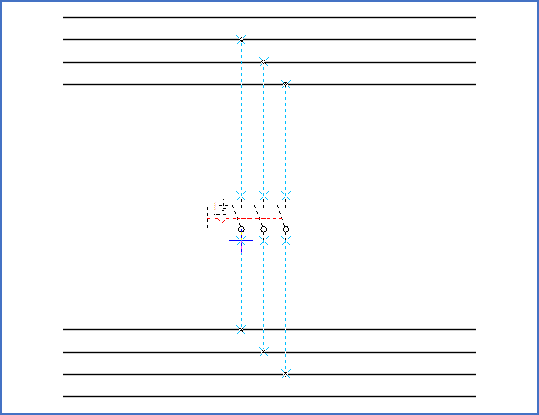 Figure 877:  By default, AutoLine will connect to the closest lines. In this case, the default is probably correct on the lower side, but incorrect on the upper (if we assume that the four lines are L1, L2, L3, and PEN, counted from the top).