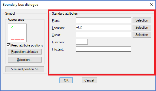 Figure 836:  The "Standard attributes" section of the "Boundary box dialogue"