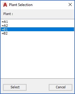 Figure 839:  Selection of an existing "Plant" (function designation)