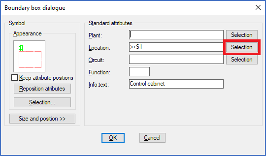 Figure 841:  The "Selection" button for the location aspect