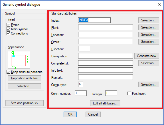 Figure 872:  The "Standard attributes" section of the "Generic symbol dialogue"