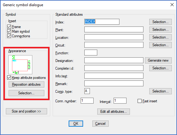 Figure 873:  The "Appearance" section of the "Generic symbol dialogue"