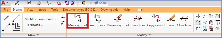Figure 1291: &nbsp; The "Move symbol" command is found in the "Modify" panel of the "Home" tab in the ribbon menu.