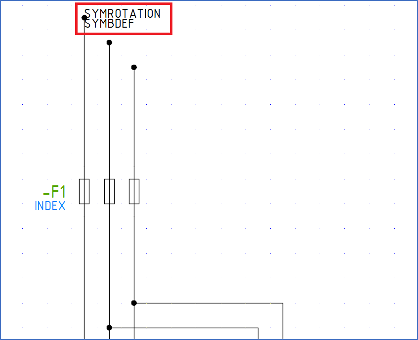 Figure 1249: If a sub-circuit is first inserted using the "Raw insert" command, then exploded with the "EXPLODE" command, and the "HIDE" layer is thawed and turned "ON", the two mentioned attribute definitions will be visible. Figure 1249: If a sub-circuit is first inserted using the "Raw insert" command, then exploded with the "EXPLODE" command, and the "HIDE" layer is thawed and turned "ON", the two mentioned attribute definitions will be visible.