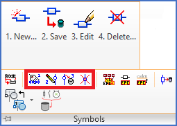 Figure 1638: Four commands are available for maintenance of multi-terminal definitions, all of them found in the "Symbols" slide-out panel of &nbsp;the "Tools" tab in the ribbon menu.
