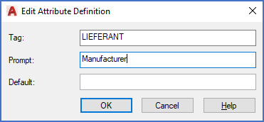 Figure 1232: &nbsp;The first copied "ELD" attribute is renamed to "LIEFERANT" to accomodate the name of the Manufacturer.
