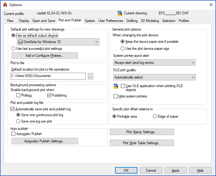 Figure 736: &nbsp;The "Plot and Publish" tab of the "OPTIONS" dialogue box