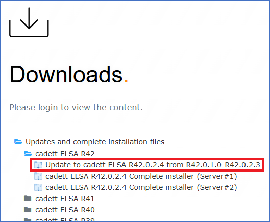 Figure 2313: &nbsp;Please select the most recent update that is available for your cadett ELSA version.