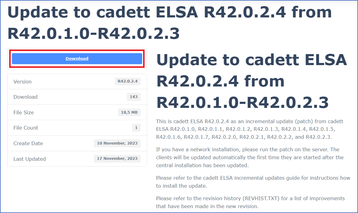 Figure 2314: &nbsp;Please carefully read the information that is provided to the right. Download the update using the "Download" button.