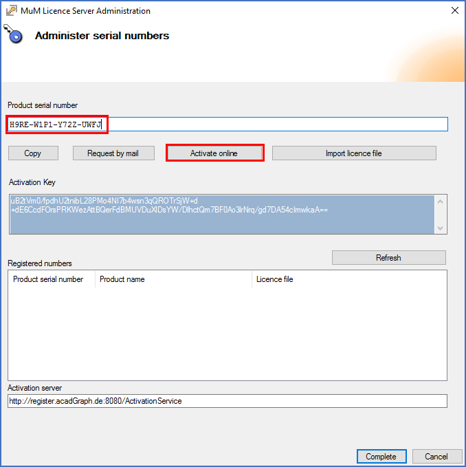 Figure 2425: &nbsp;A serial number is entered and then activated.