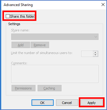 Figure 2365: &nbsp;Uncheck "Share this folder" and click "Apply".