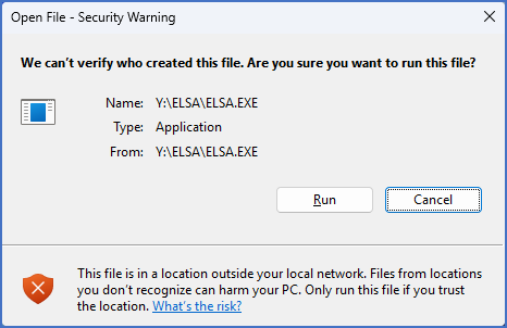 Figure 2394: &nbsp;A "Security Warning" like this may turn up when starting a network version of cadett ELSA.