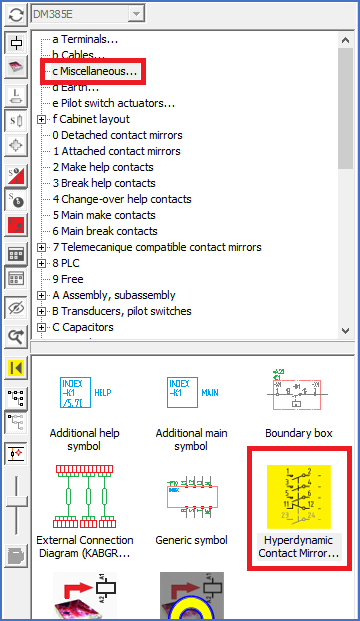 Figure 1489: The "Hyper Dynamic Contact Mirror" command is found in the "c - Miscellaneous" resource category in the Symbol Insert Tool as shown here.