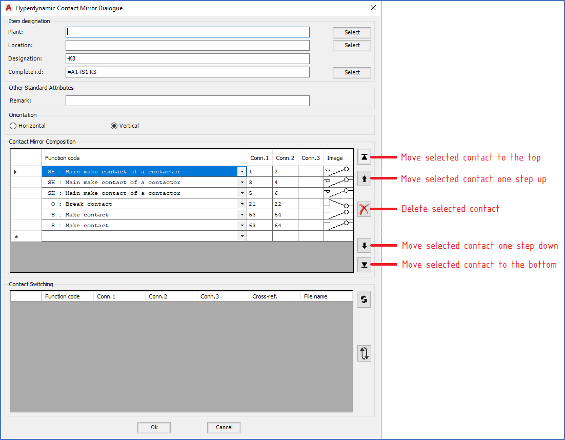Figure 1492: The buttons shown here are used to delete contacts and to move them around.