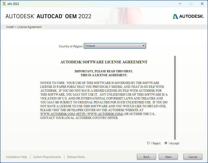 Figure 2565: Select your country, read and accept the license agreement. Then click "Next".