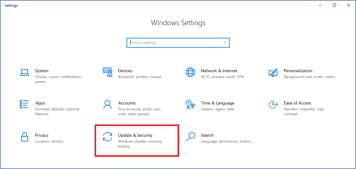 Figure 2571: Start "Update & Security".