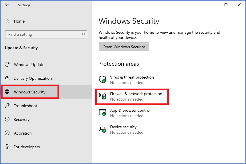 Figure 2572: In the "Windows Security" tab, select "Firewall & network protection".