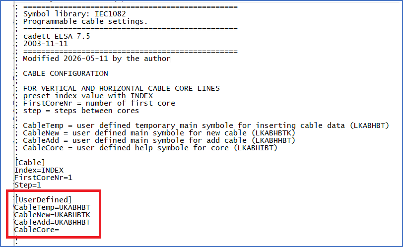 Figure 1255: &nbsp;In the "UserDefined" section, the "CableTemp", "CableNew", and "CableAdd" keys are given new values.