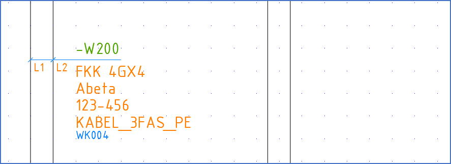 Figure 1262: &nbsp;A cable symbol has been inserted with the "New" option. Please note the added user defined attributes, with their content.