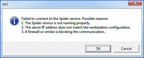 Figure 2392: &nbsp;This error message is displayed when starting cadett ELSA if the communication with the Spider service fails.