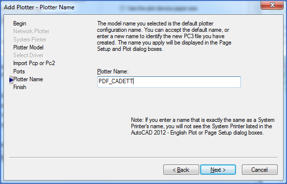 Figure 2593: The name of the virtual PDF printer must be exactly "PDF_CADETT".