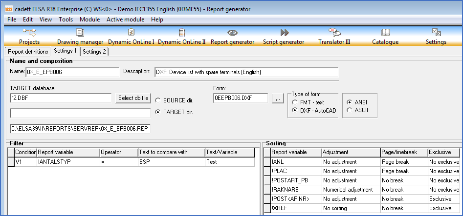 Figure 1523:  Detail from the "Settings.1" tab of the "0X_E_EPB006" sample report definition