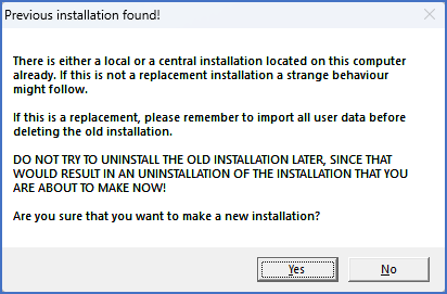 Figure 2323: &nbsp;This warning is issued if an installation of cadett ELSA already exists on the computer.