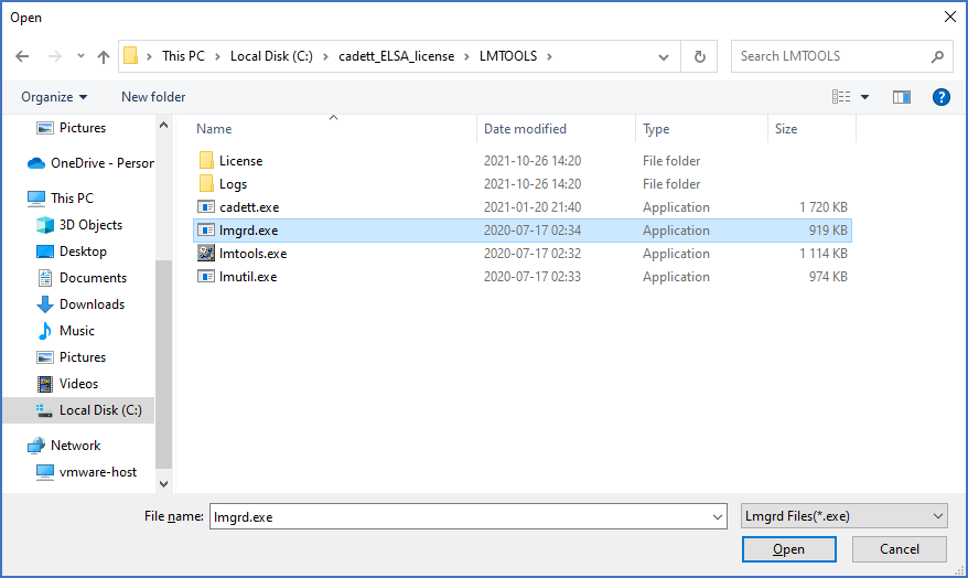 Figure 2377: &nbsp;Browsing for lmgrd.exe